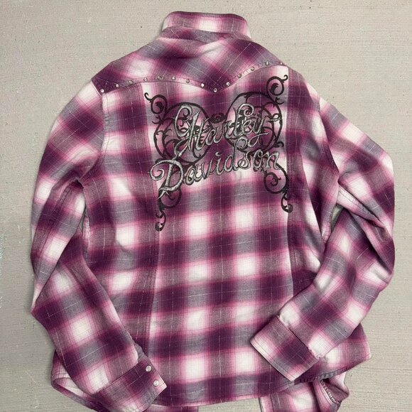 Harley Davidson purple plaid long sleeve shirt - Picture 5 of 6